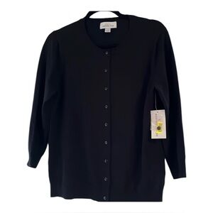 NWT Hampton Studio Button Front Cardigan Quarter Sleeve Size Large Black NWT